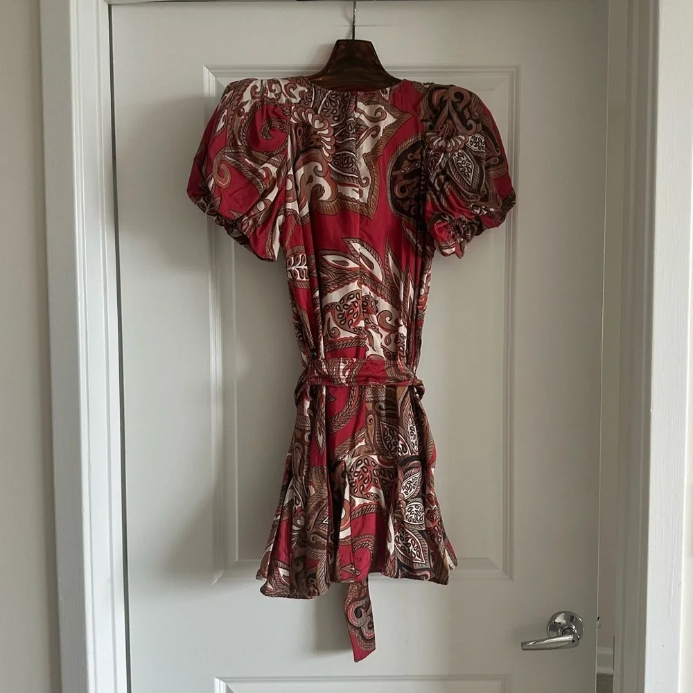 Farm Rio Leopard Paisley Burgundy Mini Dress - Picture 9 of 9